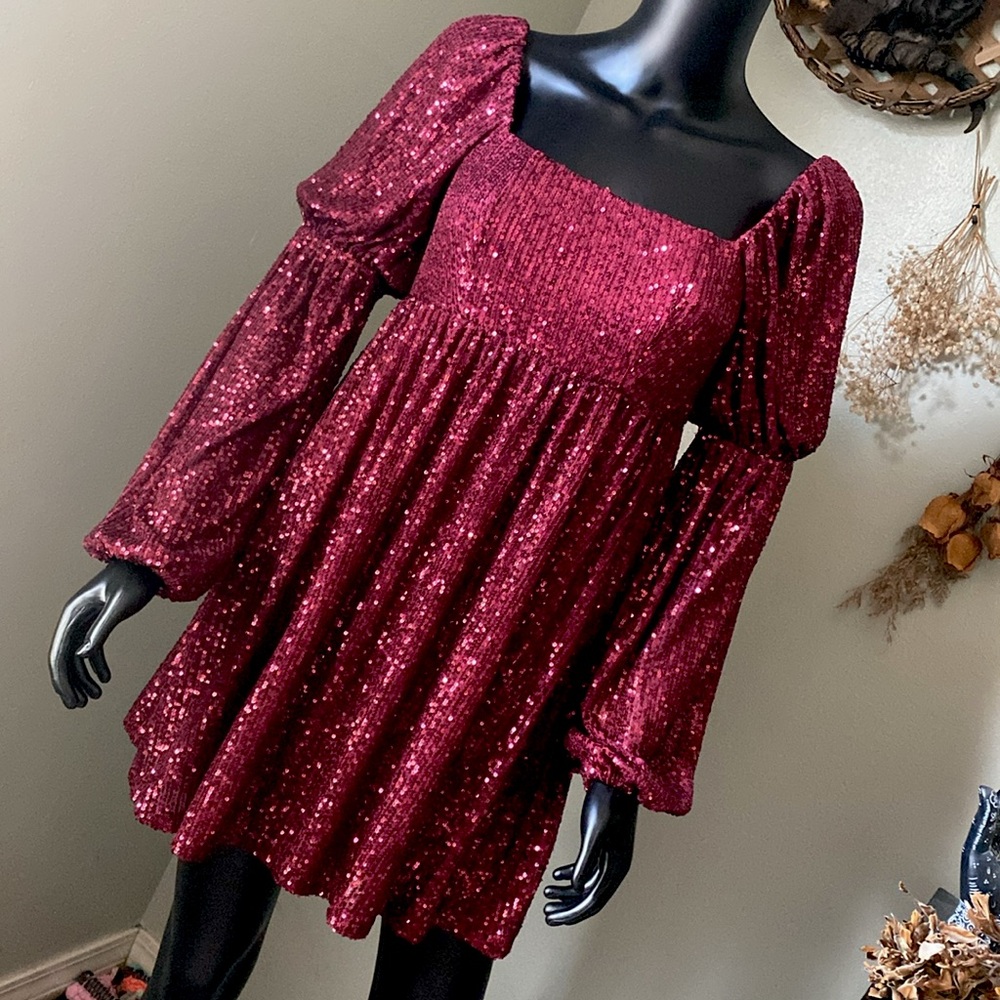 Altar'd State Burgundy Sequin Dress